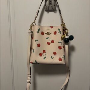 Coach Cream and Red Crossbody Bag with Cherry Print